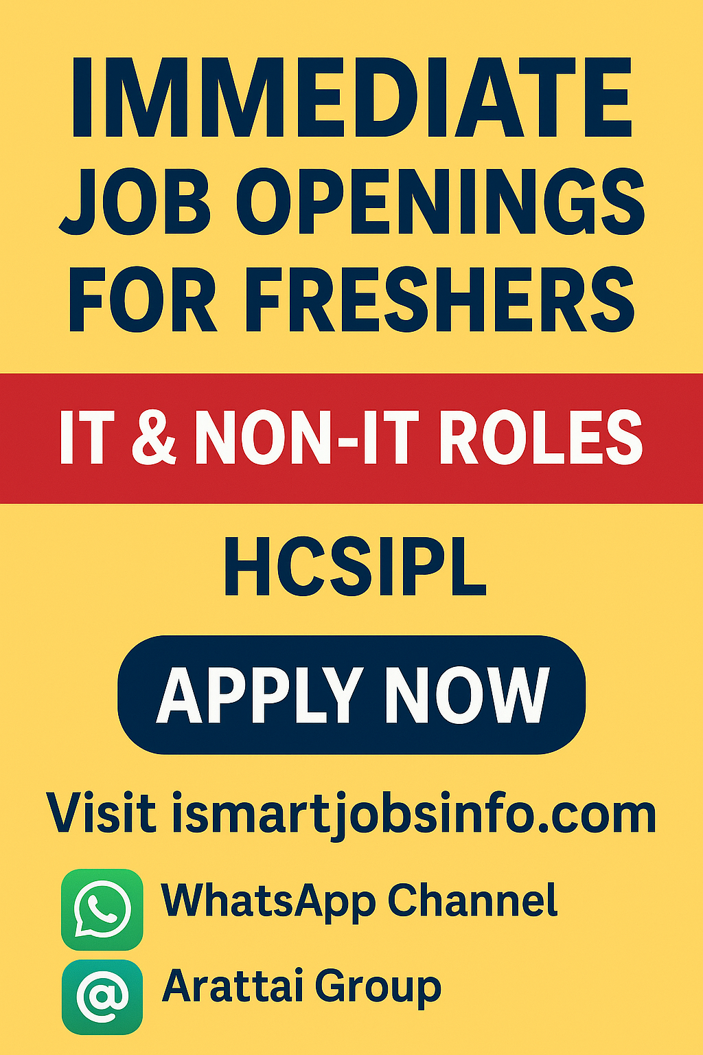 Immediate Job Openings for Freshers – IT & Non-IT Roles in Top MNCs HCSIPL Hiring 2025